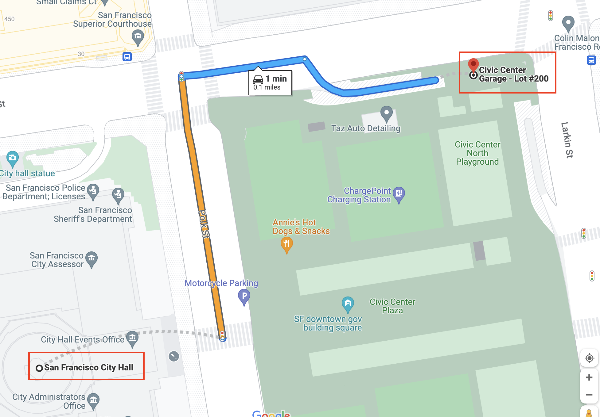 Here’s where the Civic Center Garage is located (0.1 miles)